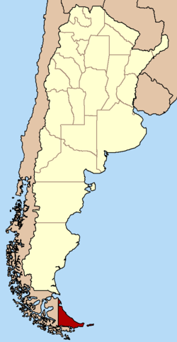 Maakuntaan kuuluva Tulimaan alue punaisella Argentiinan kartalla.