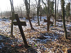 Железные кресты на кладбище в Пшибоже