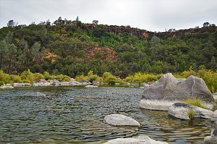 Putah Creek's natural flow above Lake Berryessa in the Mayacamas Mountains during September 2017.