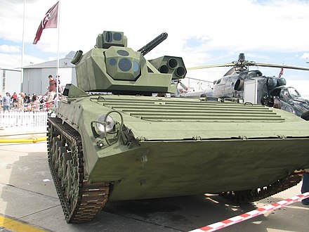 A South African BMP-1 fitted with the IST Dynamics UMWP. Remotely Operated Turrent System on a BMP-1, Ysterplaat Airshow, Cape Town.jpg