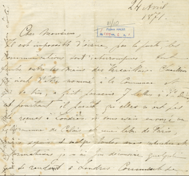 File:Reproduction de la lettre envoyée par Élisabeth Dmitrieff le 24 avril 1871 à Herman Jung.png