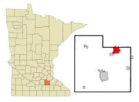 左: ミネソタ州におけるライス郡の位置　右: ライス郡におけるノースフィールドの市域