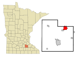 Location of the city of Northfield within Rice and Dakota Counties in the state of Minnesota
