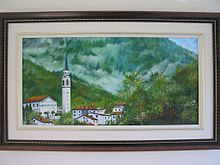 Oil painting of the town on canvas