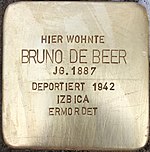 Stolperstein für Bruno de Beer (Dießemer Straße 89)