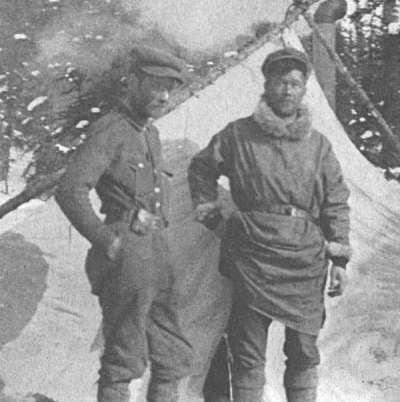 Hudson Stuck and Harry Karstens, co-leaders of the first successful expedition of four to reach the summit of Denali in 1913, the other members of the