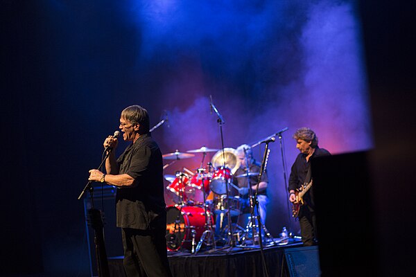 McMichael singing with the Chicago 6 Band in 2016.