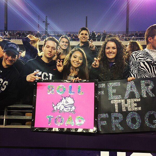 TCU students supporting the Horned Frogs against Kansas St on 8 November 2014