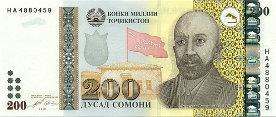 Сум таджикистан. 200 Сомони Нусратулло Максум. Пули точики 500 сомона. 200 Сомони Таджикистан купюра. Деньги Таджикистана 500 Сомони.