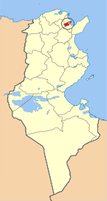 Harta guvernoratului Tunis în cadrul Tunisiei