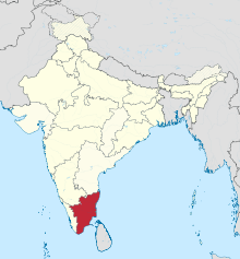 Ligging van Tamil Nadu in Indië