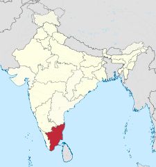 Map of India with the location of తమిళనాడు highlighted.
