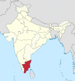 Tamil Nadu in India (disputed hatched)