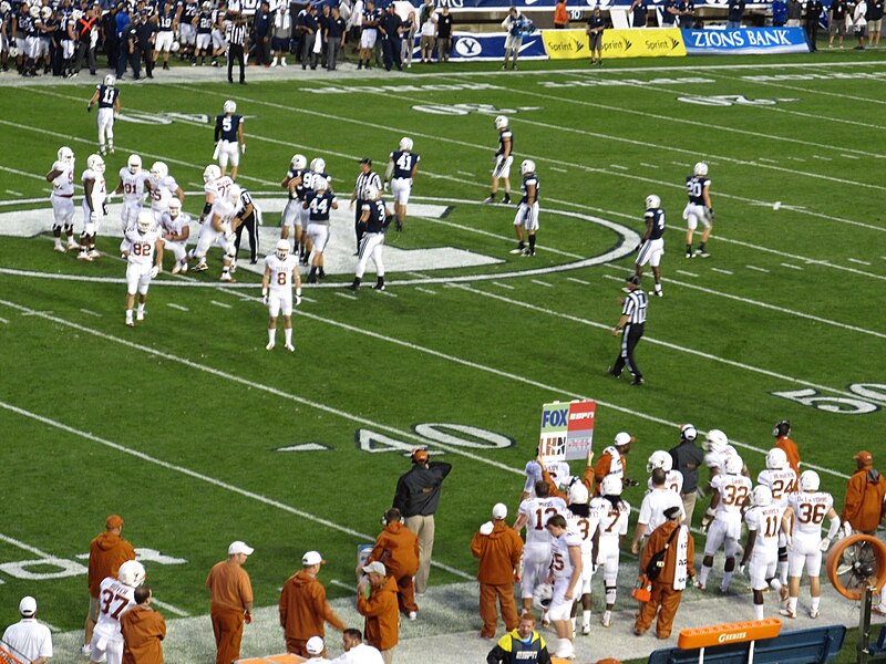 File:Texas Calling New Play, BYU Cougars 40, University of Texas Longhorns 21, Lavell Edwards Stadium, Provo, Utah (20) (9700235446).jpg