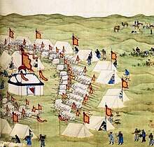 Emperor with Manchu army in Khalkha 1688 The Emperor at the Kherlen river.jpg