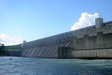 The J. Strom Thurmond Dam, as seen from the fishing pier below, September 2007 ThurmondDam.jpg