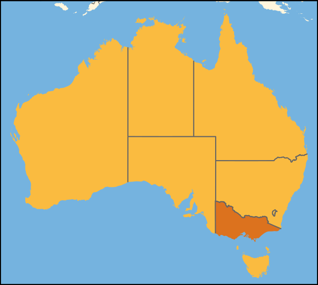 Map of Australia with  ਵਿਕਟੋਰੀਆ highlighted