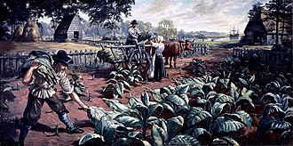 Sidney King's painting of tobacco farming illustrates the activity that made plantations like Jordan's Journey successful. Tobacco Farming.jpg