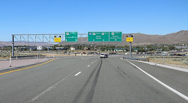 View from US 50 eastbound towards southern end of I-580 at intersection with US 395