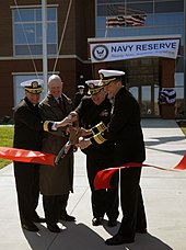 U.S. Navy admirals participate in the ribbon cutting ceremony for the opening of the new headquarters for Commander, Navy Reserve Forces Command, at Naval Support Activity Norfolk, Virginia in 2008. US Navy 090324-N-6367N-175 Admirals participate in the ribbon cutting ceremony for the opening of the new Navy Reserve Forces Command Headquarters at Naval Station Norfolk.jpg