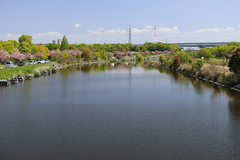 File:View of Toda-gawa River from the Top of Ishi-bashi Bridge, Fukuta Nanyo-cho Minato Ward Nagoya 2021.jpg