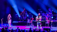 Walk off the Earth in 2023; left to right, Sarah Blackwood, David Speirs, Gianni Nicassio, and Joel Cassady Walk off the Earth performing at Caesars Windsor, 2023-05-12 04.jpg