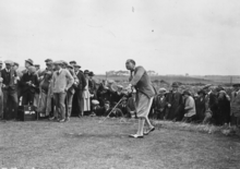 Walter Hagen playing at the 1922 Open Championship at St George's, where he became the first American-born winner Walter Hagen 1922 Open Championship.png