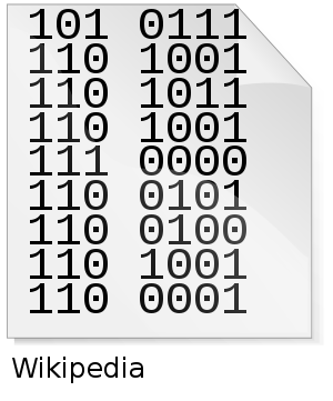 The ASCII codes for the word "Wikipedia", given here in binary, provide a way of representing the word in information theory, as well as for information-processing algorithms.