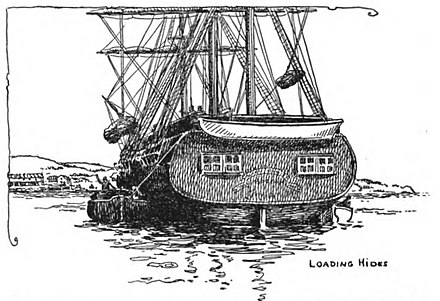 Yankee ship from Boston loading hides.