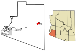 Location of Dateland in Yuma County, Arizona.