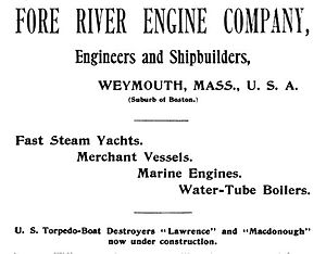 Advertisement for the shipyard, advertising the products that it built at the time