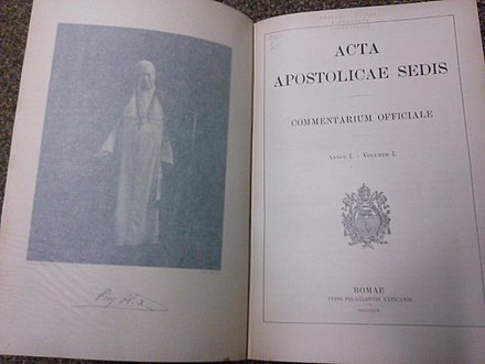 Cover page and leaf of Vol. 1, No. 1 of the Acta Apostolicae Sedis (1909)