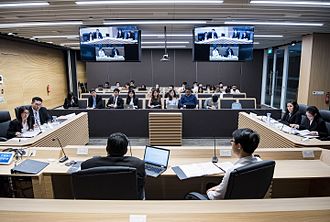 Moot court training session in progress at the David Marshall Moot Court 1 singapore management university school of law david marshall moot court 2017.jpg