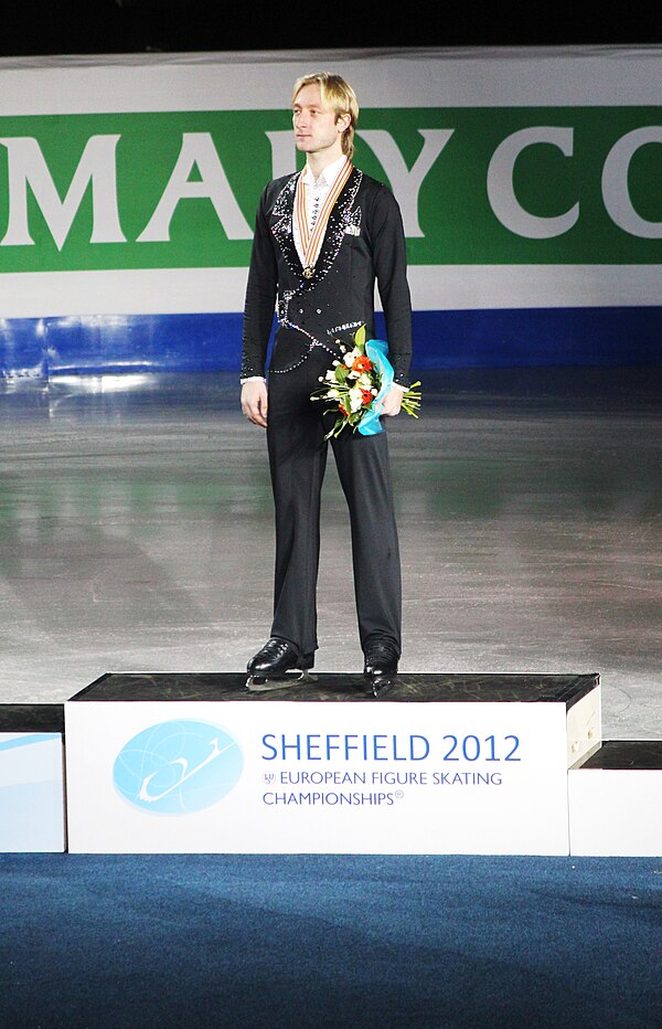 Plushenko during the men's medals ceremony at the 2012 European Championships