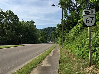 View north along SR 67 in Richlands 2017-06-11 17 41 12 View north along Virginia State Route 67 (Big Creek Road) between Kentucky Avenue and Brown Hollow Road in Richlands, Tazewell County, Virginia.jpg