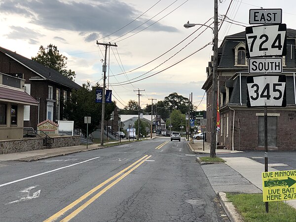 PA 345 southbound and PA 724 eastbound in Birdsboro