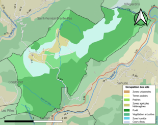 Barevná mapa znázorňující využití půdy.