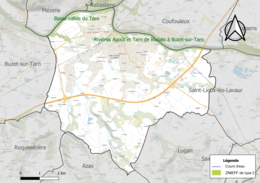 Carte des ZNIEFF de type 2 localisées sur la commune.