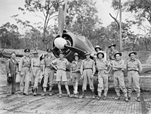 Pilots of No. 83 Squadron RAAF in front of a Boomerang, November 1943