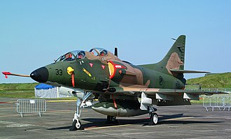 TA-4SU (933) on the flightline of Cazaux Air Base in 2004 933 at TA-4SU Skyhawk of the Singapore Air Force.jpg