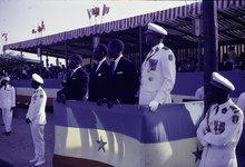Independence Day, 4 April 1962, President Léopold Sédar Senghor - in glasses to the left - is watching the march pass.