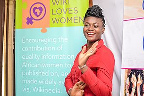 A delegate posing for camera man at the end of the Wiki Loves Women event in Nigeria