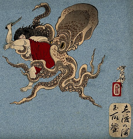459px-A_female_abalone_diver_wrestling_with_an_octopus._Colour_woo_Wellcome_V0047461.jpg (459Ã480)