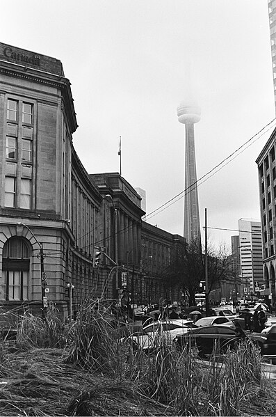 File:A foggy day with the Dominion Public Building & CN Tower (40806288275).jpg