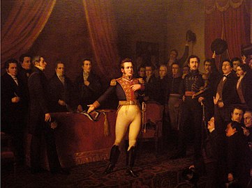 Manuel Antonio Caro (Chili) Abdicación de O´higgins (« L'abdication de Bernardo O'Higgins », 1875, Musée historique national (es)).