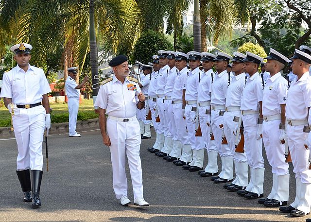 Admiral DK Joshi, then Chief of the Naval Staff, receiving a guard of honour during a visit to the Eastern Naval Command in November 2013