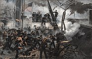 Guillermo Overend.  Almirante Farragut en la batalla de Mobile Bay, 1883