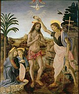 Верокио и Леонардо да Винчи Крштение Господово 177 × 151 см