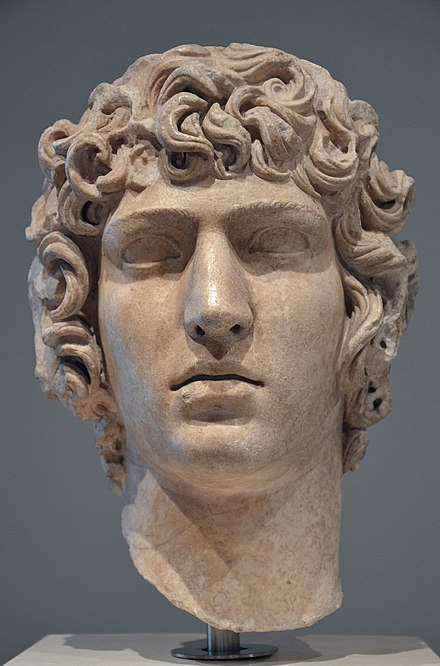 Head of Antinous found at Hadrian's Villa, dating from 130–138 AD, now at the Museo Nazionale Romano, Rome, Italy