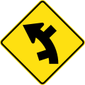 (W2-12) Staggered side road intersection, first from left on a curve to left